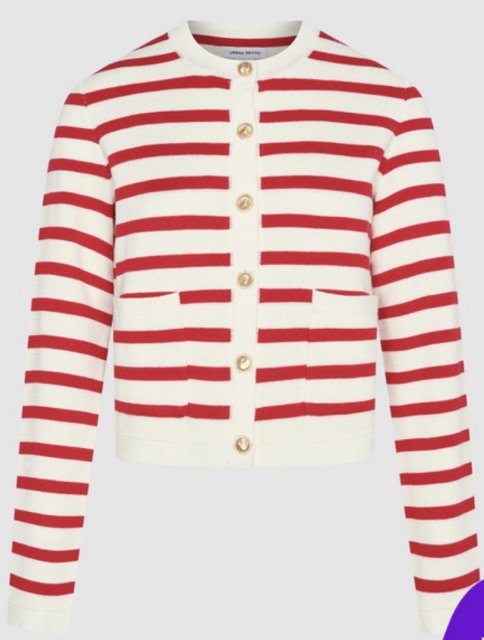 ODM Women's Striped Button-Up Red & White Cardigan