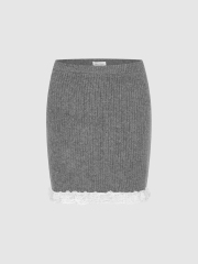 ODM Knitted Gray Lace Hem Mini Skirt