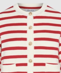 ODM Women's Striped Button-Up Red & White Cardigan