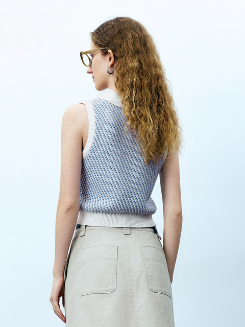 ODM Stylish Sleeveless Collared Knit Top