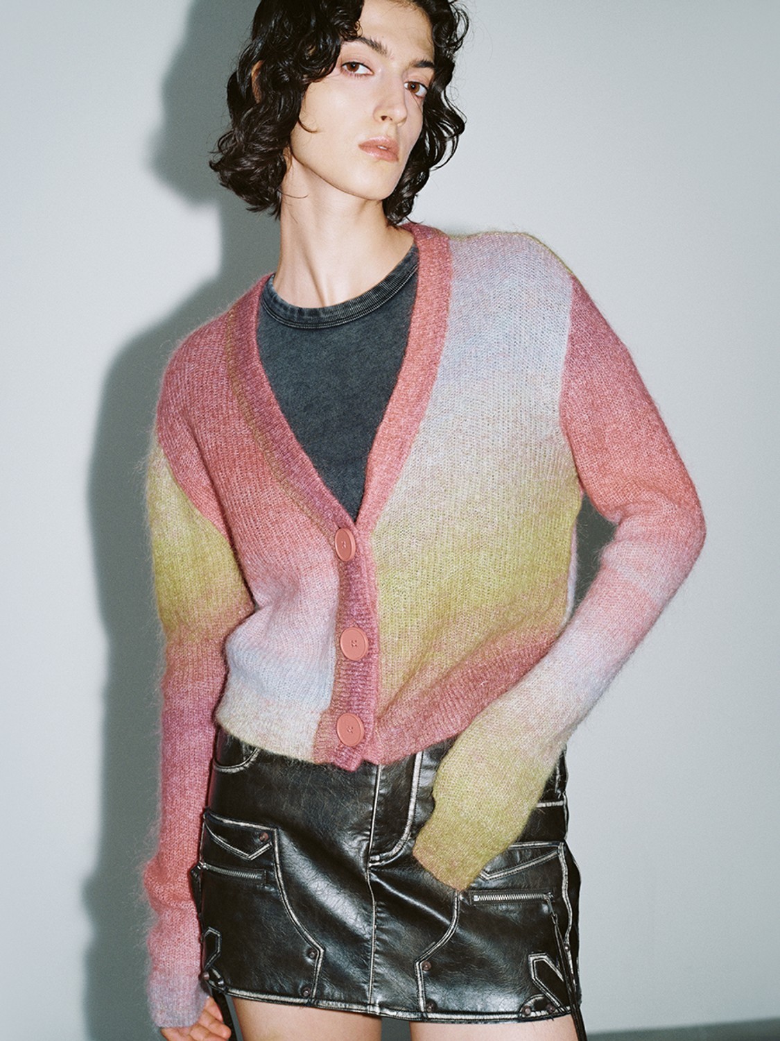 ODM Women's Multicolor Fuzzy Button-Down Cardigan