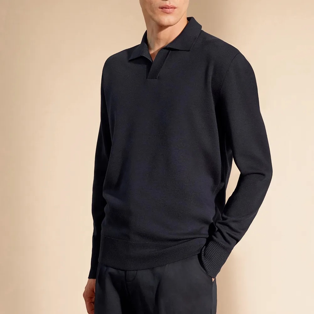 OEM Men’s Long-Sleeve Refined Elegance with Casual Comfort Polo Sweater