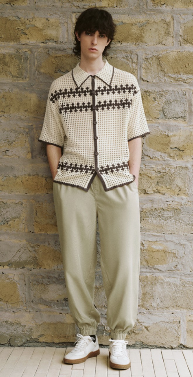 Factory Men's Crochet Short-Sleeved Modern Style Vintage VibeShirt