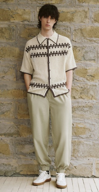 Factory Men's Crochet Short-Sleeved Modern Style Vintage VibeShirt