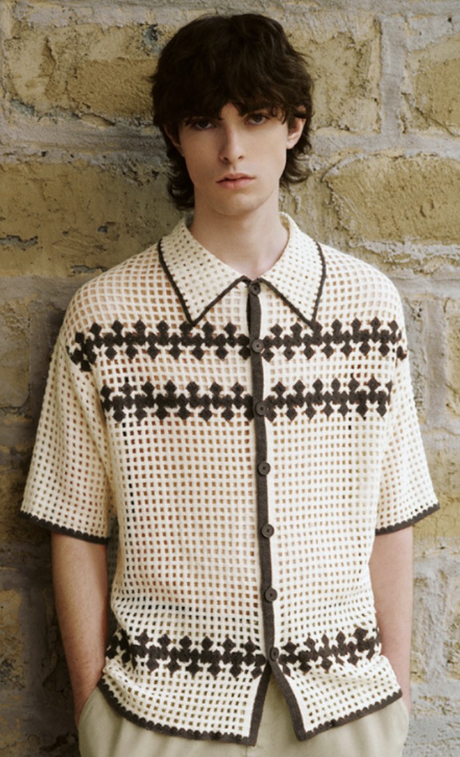 Factory Men's Crochet Short-Sleeved Modern Style Vintage VibeShirt