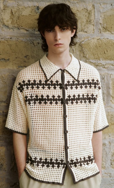 Factory Men's Crochet Short-Sleeved Modern Style Vintage VibeShirt