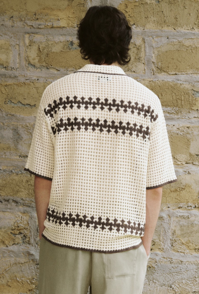 Factory Men's Crochet Short-Sleeved Modern Style Vintage VibeShirt