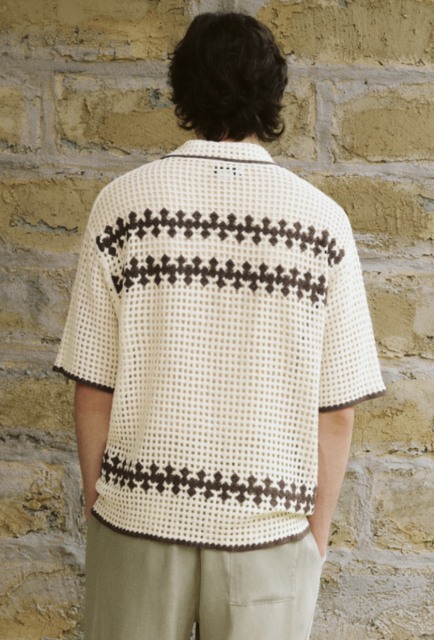 Factory Men's Crochet Short-Sleeved Modern Style Vintage VibeShirt