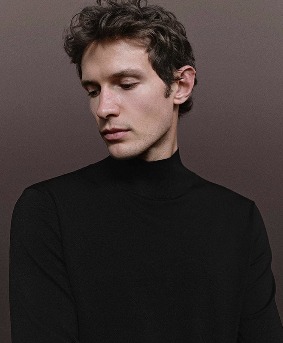 Customize Men’s Classic High-Neck  Sleek Sophisticated Timeless Black Sweater
