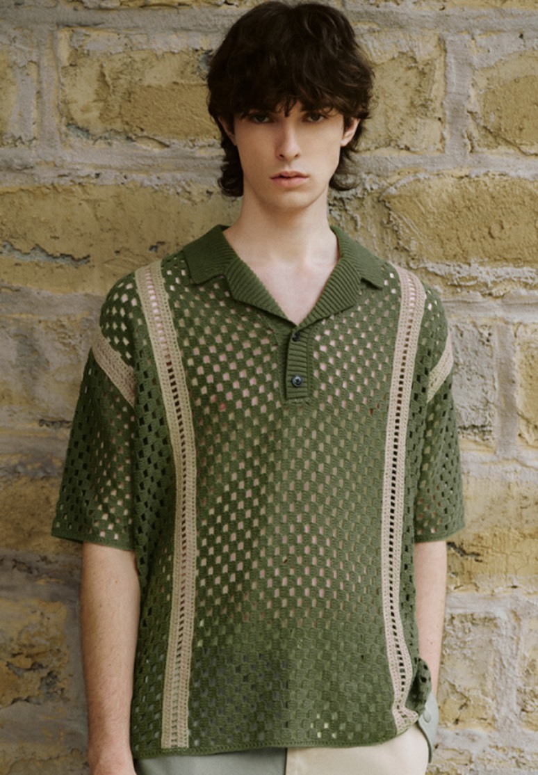 ODM Men’s Crochet Knit A Unique Blend of Retro and Contemporary Fashion Polo Shirt