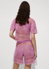 ODM Women's Crochet Two-Piece Set – Short-Sleeve Button-Up Top and High-Waisted Shorts in Lilac