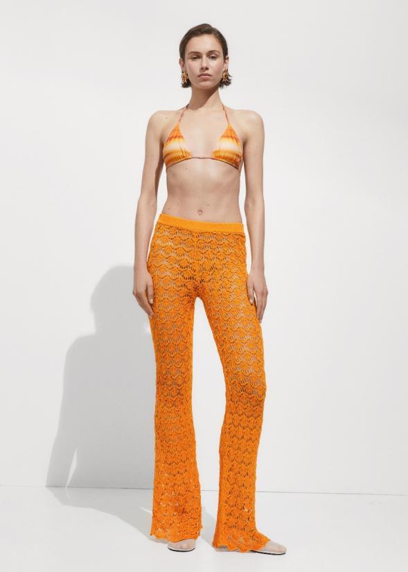 Custom High-Waisted Flared Vibrant Orange Crochet Beach Pants