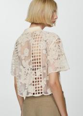 ODM Floral Crochet Sheer Elegant Openwork Lace with Collar Detail Polo Top
