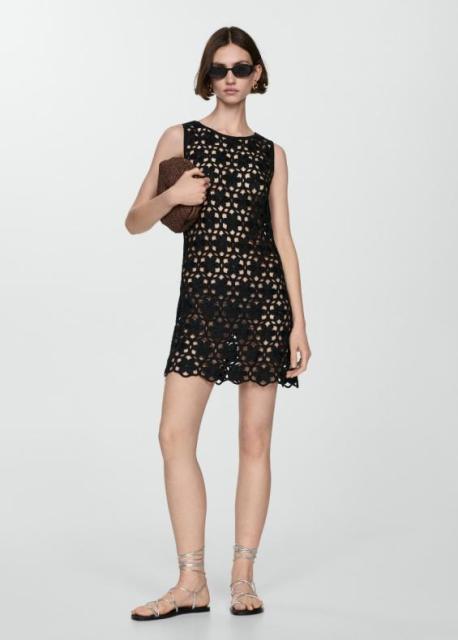 Custom Black Sleeveless Crochet Mini Dress – Elegant Summer Party Dress