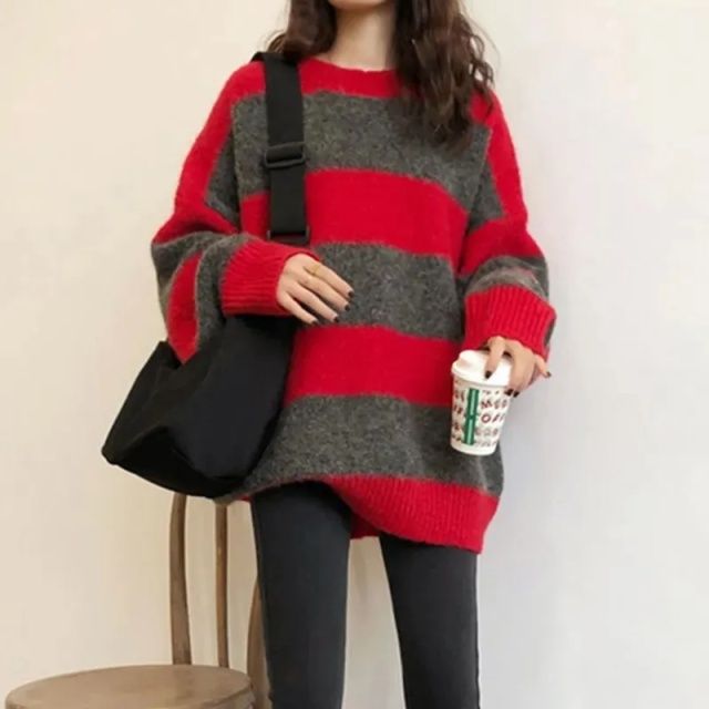 OEM Women's Oversized Striped Casual Chic Comfort Sweater