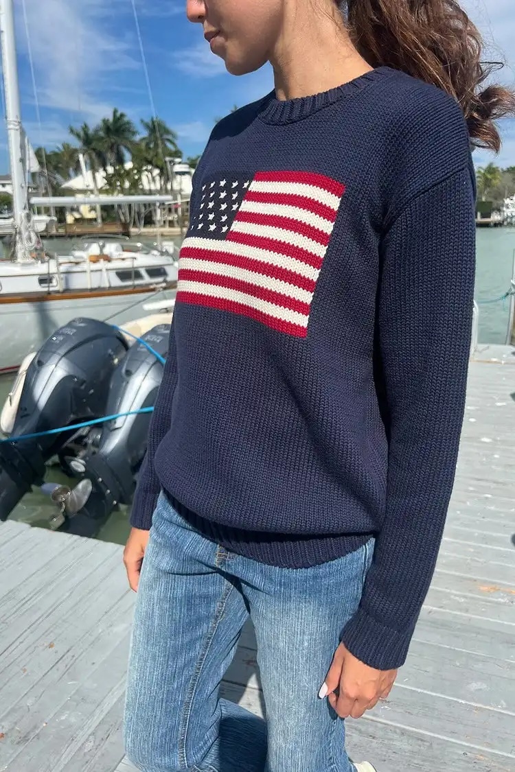 Custom Women’s American Classic Patriotic Style Flag Knit Sweater