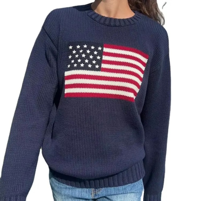 Custom Women’s American Classic Patriotic Style Flag Knit Sweater