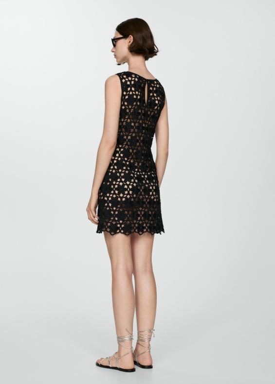 Custom Black Sleeveless Crochet Mini Dress – Elegant Summer Party Dress