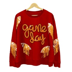 OEM Game Day Sequin Embellished Long Sleeve Top Sweatshirt