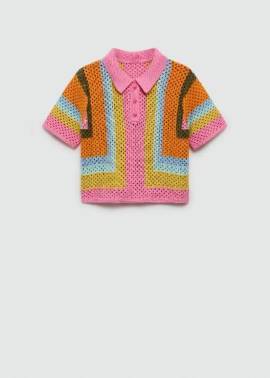 Custom Colorful Striped Crochet Drawstring Waist Summer Outfit Polo suit