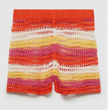 Factory Multicolor Crochet Knit Set – Long-Sleeve Crop Top and High-Waisted Shorts