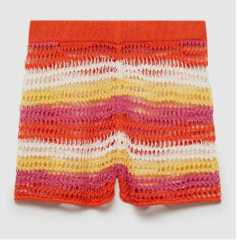 Factory Multicolor Crochet Knit Set – Long-Sleeve Crop Top and High-Waisted Shorts