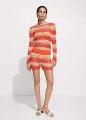 Factory Multicolor Crochet Knit Set – Long-Sleeve Crop Top and High-Waisted Shorts