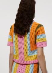 Custom Colorful Striped Crochet Drawstring Waist Summer Outfit Polo suit