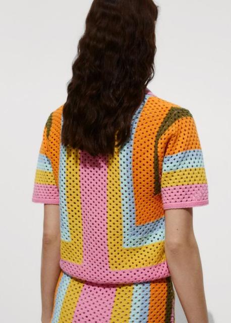 Custom Colorful Striped Crochet Drawstring Waist Summer Outfit Polo suit