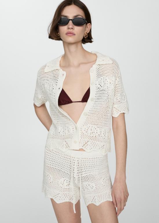 Custom Women's Crochet Two-Piece Summer Set – Button-Front Top and Drawstring Shorts