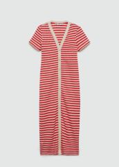 ODM Striped Knit Midi Dress – Button-Front Short-Sleeve Summer Dress