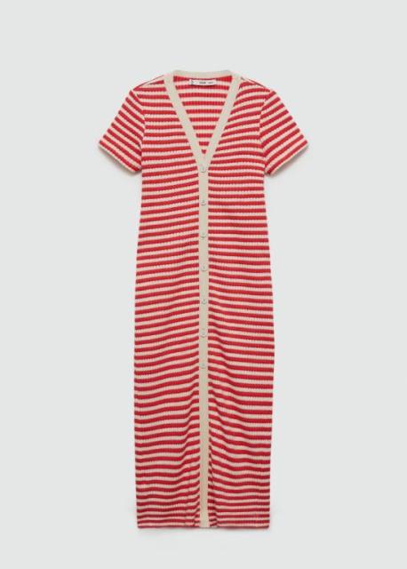 ODM Striped Knit Midi Dress – Button-Front Short-Sleeve Summer Dress