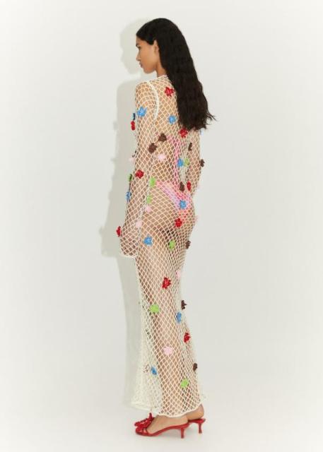 Custom Boho Crochet Maxi Cover-Up – Colorful Floral Embellished Beach Dress