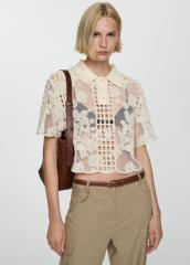 ODM Floral Crochet Sheer Elegant Openwork Lace with Collar Detail Polo Top