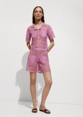 ODM Women's Crochet Two-Piece Set – Short-Sleeve Button-Up Top and High-Waisted Shorts in Lilac