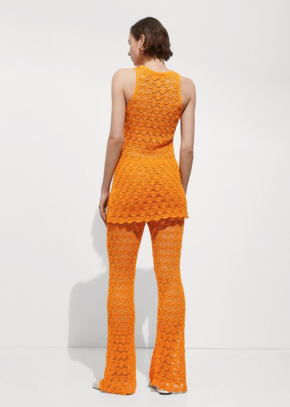 Custom High-Waisted Flared Vibrant Orange Crochet Beach Pants