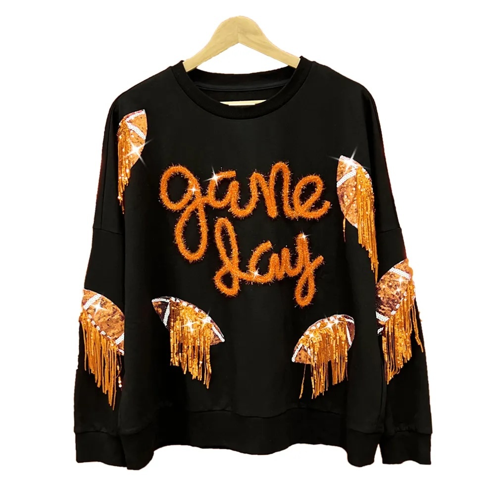 OEM Game Day Sequin Embellished Long Sleeve Top Sweatshirt