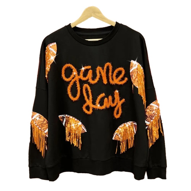 OEM Game Day Sequin Embellished Long Sleeve Top Sweatshirt