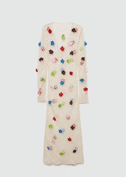 Custom Boho Crochet Maxi Cover-Up – Colorful Floral Embellished Beach Dress