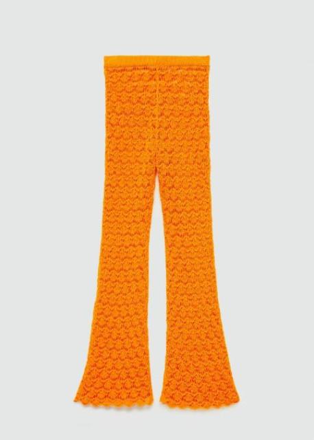 Custom High-Waisted Flared Vibrant Orange Crochet Beach Pants