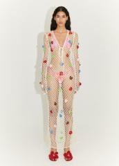 Custom Boho Crochet Maxi Cover-Up – Colorful Floral Embellished Beach Dress