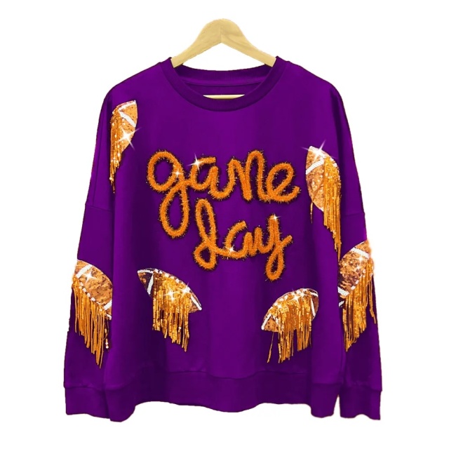 OEM Game Day Sequin Embellished Long Sleeve Top Sweatshirt