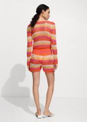 Factory Multicolor Crochet Knit Set – Long-Sleeve Crop Top and High-Waisted Shorts