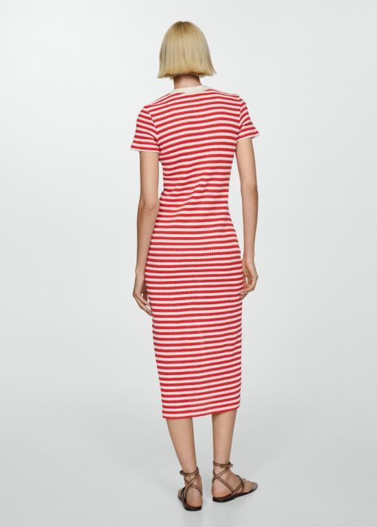 ODM Striped Knit Midi Dress – Button-Front Short-Sleeve Summer Dress