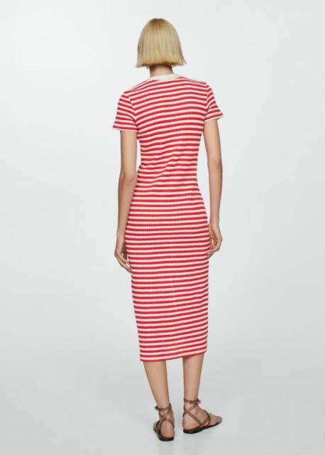 ODM Striped Knit Midi Dress – Button-Front Short-Sleeve Summer Dress