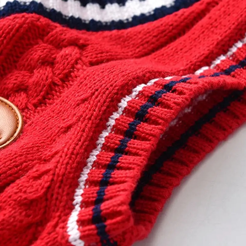 Custom Children’s Red V-Neck with White and Navy Trim Knit Sweater Vest