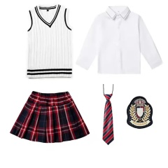 Custom Girls' Classic School Uniform White Knit V-Neck Sweater Vest