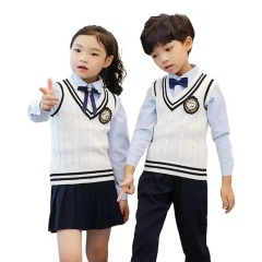 Custom Girls' Classic School Uniform White Knit V-Neck Sweater Vest