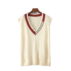 Customize Unisex Cream with Red and Black Trim Classic V-Neck Sweater Vest uniform