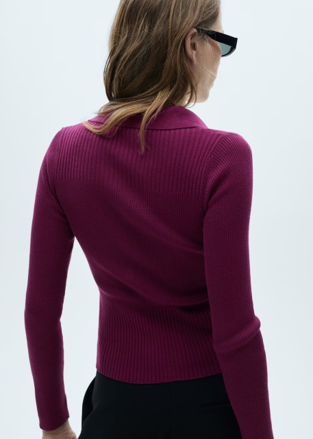 Factory Women's Ribbed Button-Up Plum Purple Cardigan